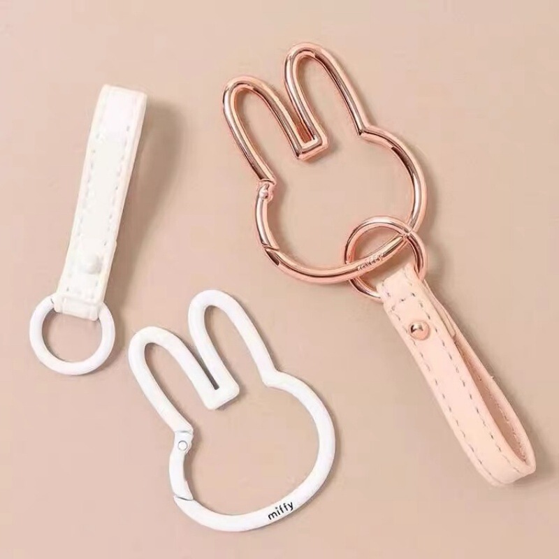 In-Stock Japan Miffy Keychain Pendant Cartoon Rabbit Head Spring Buckle Phone Car Key Accessory Buckle