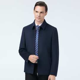 牧歌鸟中老年羊绒夹克男秋冬款男士翻领商务领导干部羊毛呢厚外套