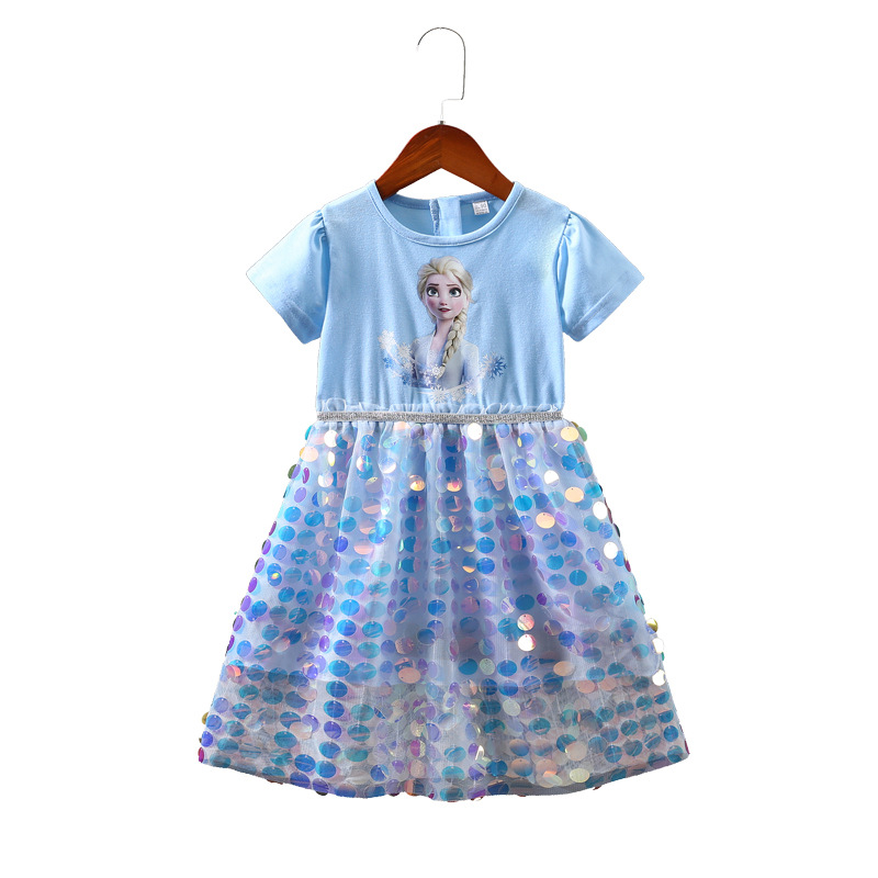 Ropa para niños Comercio exterior Nuevo vestido congelado verano estilo occidental Aisha falda Aisha manga corta Niña princesa vestido
