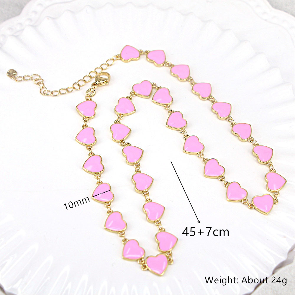 European And American Simple Color Peach Heart Dripping Enamel Necklace Clavicle Chain Female display picture 1