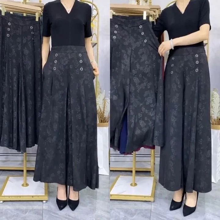 Plus-Size Jacquard Culottes for Moms, Nine-Point Wide-Leg Pants for Women, Summer Thin Culottes, Slimming Wide-Leg Pants, Drapey Casual Pants