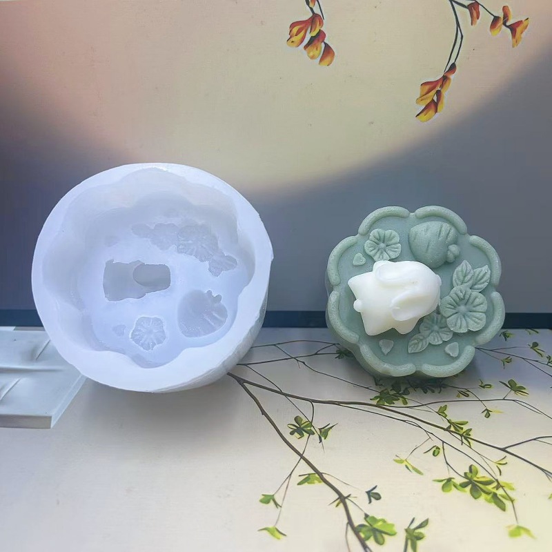 中秋月饼兔子造型硅胶模具DIY兔子月饼香薰蜡烛石膏家居烘焙模具|undefined