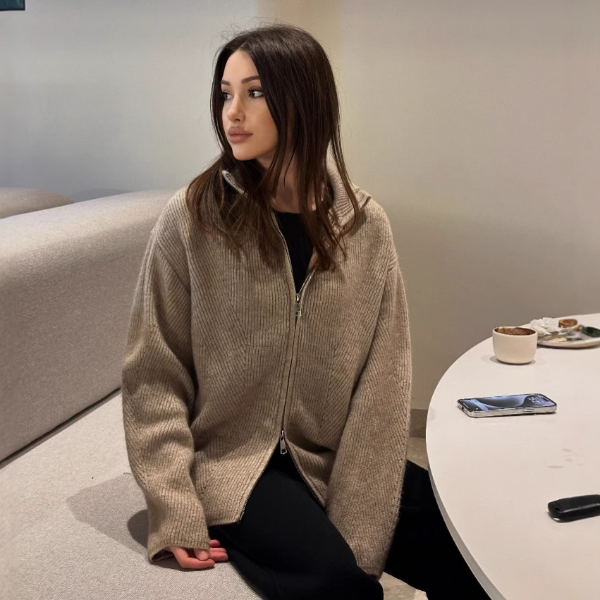 2024 otoño nuevo estilo europeo y americano Amazon cross-border ropa de mujer de color sólido coreano perezoso estilo delgado chaqueta cardigan de punto image 2