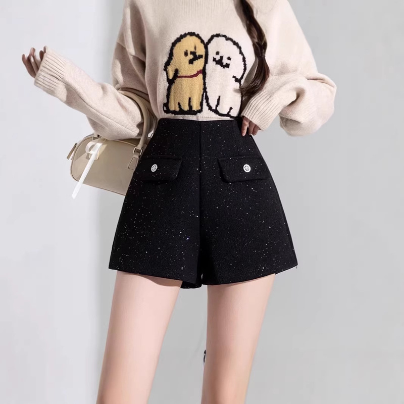 Chanel-Style Shiny Sequin Woolen Shorts for Women 2026 Autumn/Winter A-Line High-Waisted Slimming Straight Wide-Leg Boot Shorts for Outerwear Chanel-Style Shiny Sequin Woolen Shorts for Women 2026 Autumn/Winter A-Line High-Waisted Slimming Straight Wide-Leg Boot Shorts for Outerwear