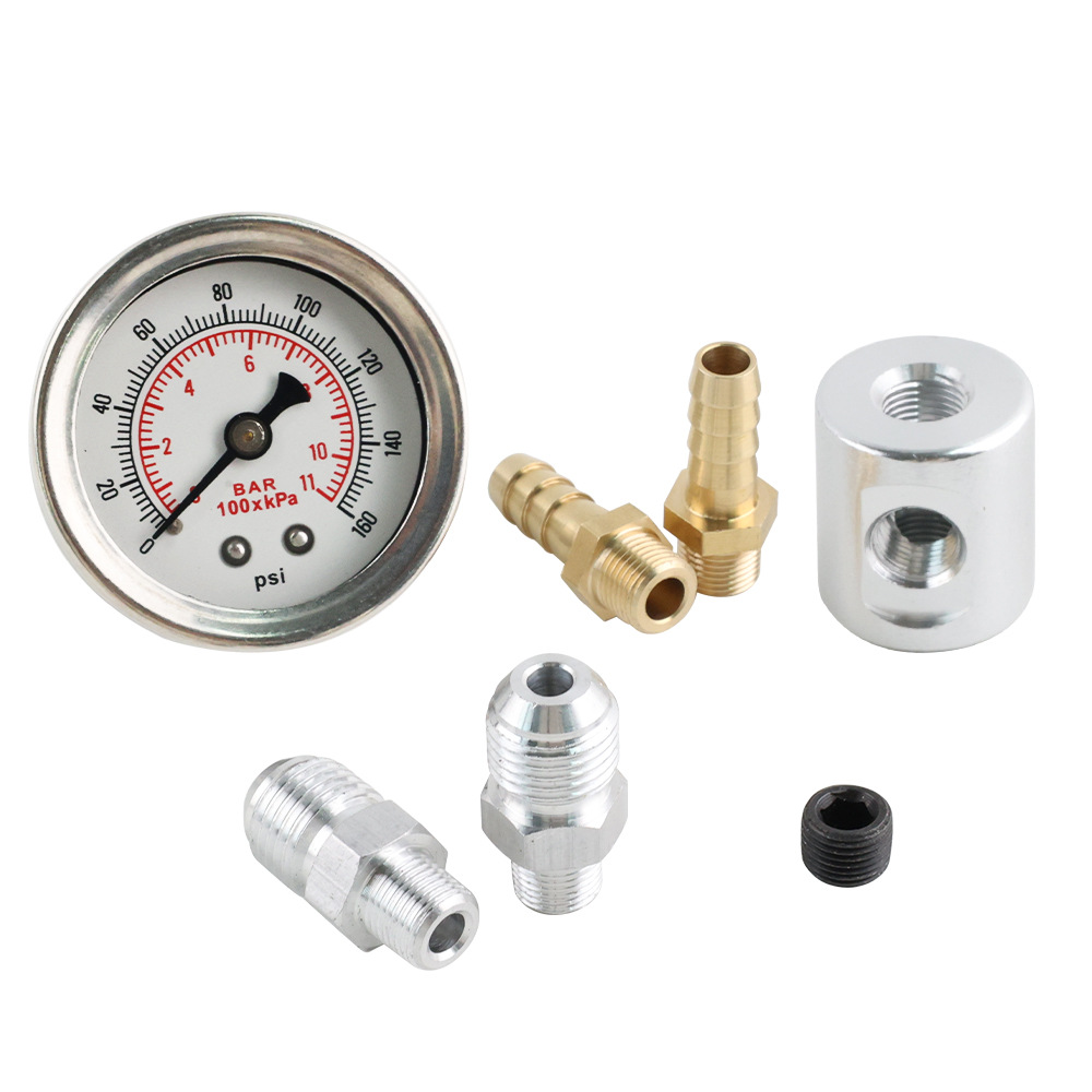 High-Precision Universal 1/ 8inch Npt Fuel Pressure Gauge 0-160Kpa Air Pressure + Three-Way Adapter