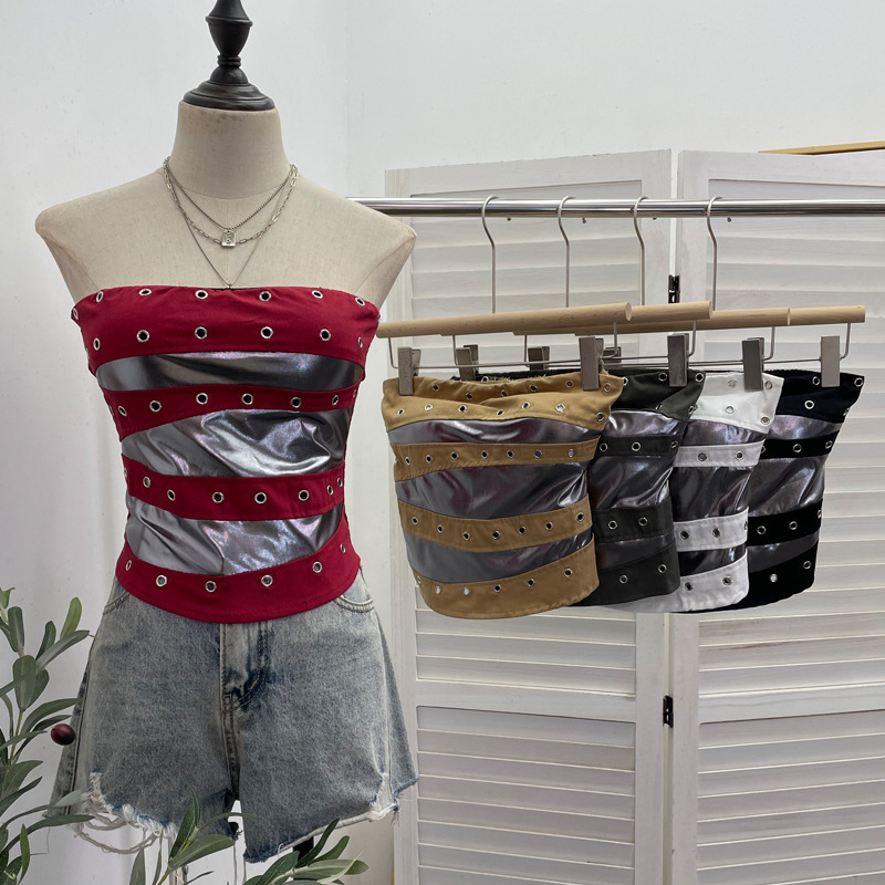 Real Shot of Punk Y2K Sexy Music Festival Outfit with Padded Tube Top Short Sleeveless Top 1338