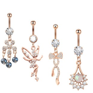 Europe and the United States cross-border Angel navel ring flower water drop stainless steel navel ring navel ornaments navel nail Diamond piercing jewelry