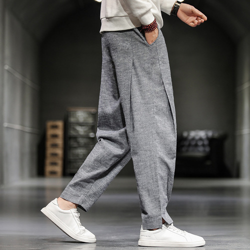 kung fu pants for men youth Linen Chinese Style Trousers Casual Mid Waist Solid Color Cotton Linen Large Size Loose Casual Pants harem pants