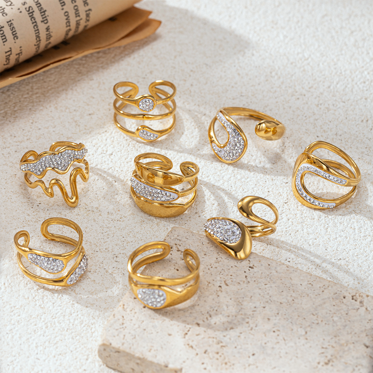 Tiana Europa y América acero inoxidable nicho de alta calidad sensación de diamante abierto anillo de titanio no desvanecerse venta al por mayor transfronteriza caliente