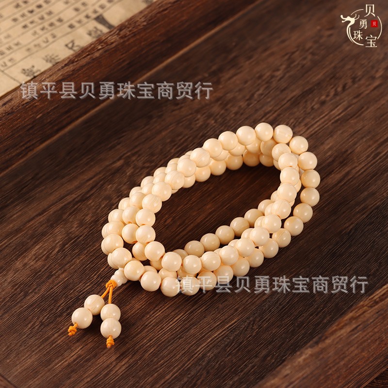 Live streaming traffic wholesale mammoth tusk 108 beads women's round necklace bracelet ice material cultural relic full tooth pattern