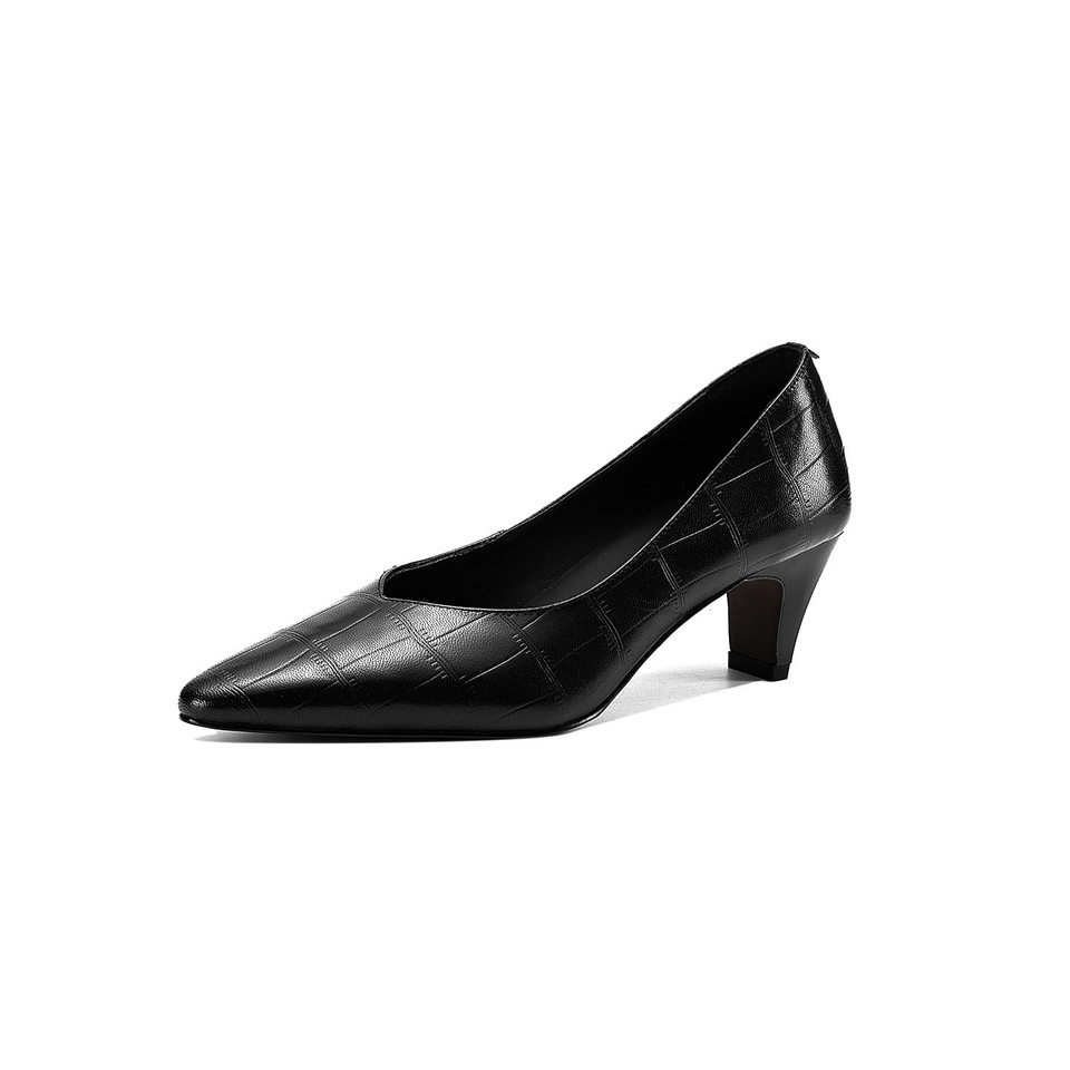 Giày cao gót nữ mũi nhọn da cừu gót 5,5 cm miệng nông phong cách Hàn Quốc — đen chi tiết 24