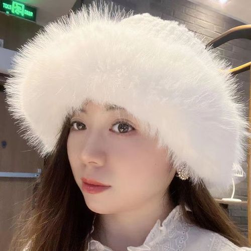 Women's Winter Korean Version Trend Plush Warm Bunny Fur Fisherman Hat Autumn Winter Fleece Ear Warming Face Slimming Bucket Hat