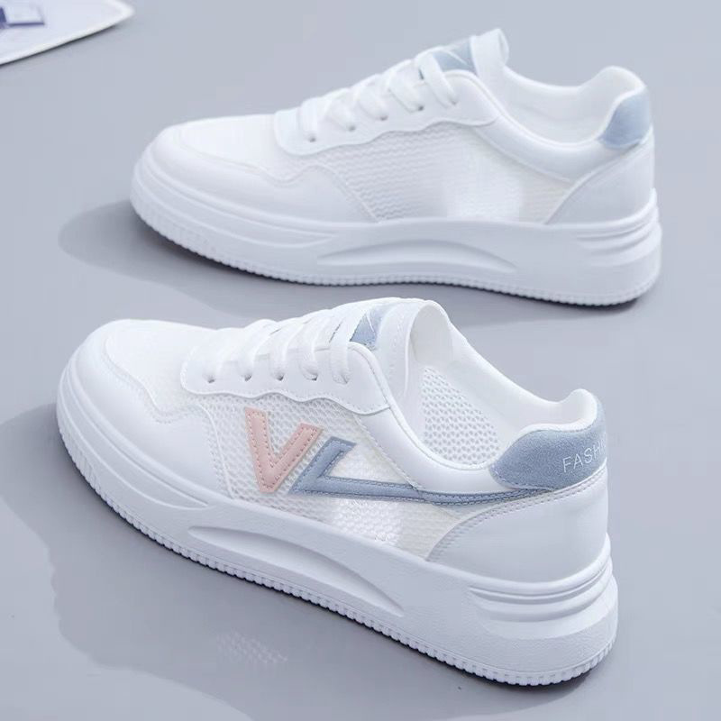 White Shoes Women's New Women's Shoes Summer Versatile Flats Mesh Breathable Thin Casual Sneakers ins Trendy Thick Soles