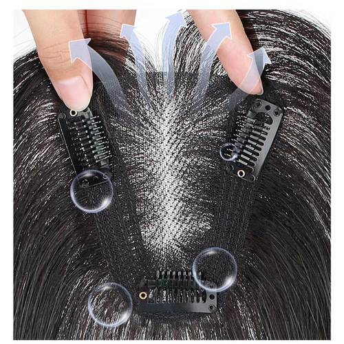 Swiss net wig piece real hair small T-shaped hair replacement piece to cover white hair, breathable, light and fluffy women's head hair replacement piece