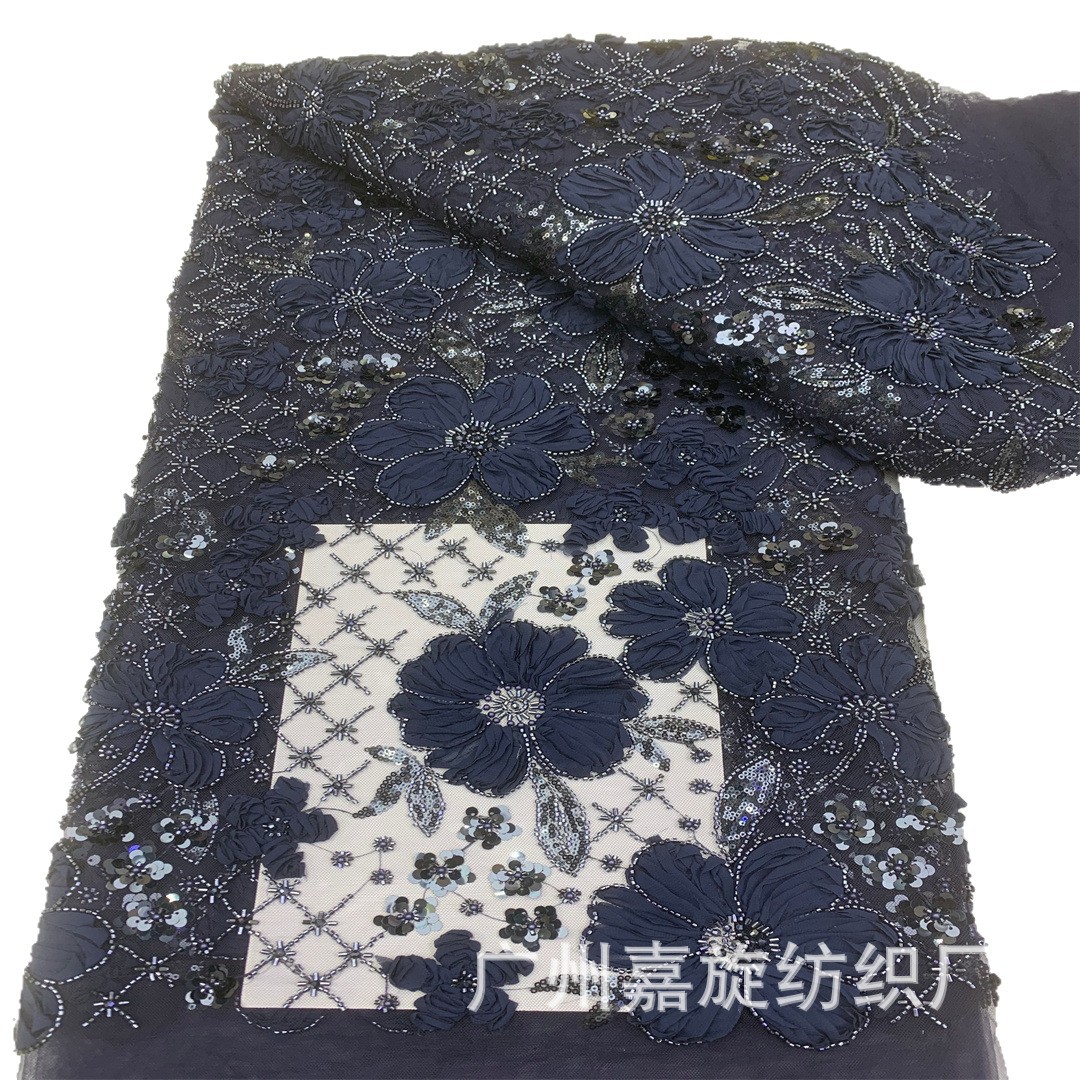 Nuevo arroz largo cuentas de malla laminada tela de encaje floral vestido de novia moda vestido vestido vestido vestido de rendimiento tela bordada image 6