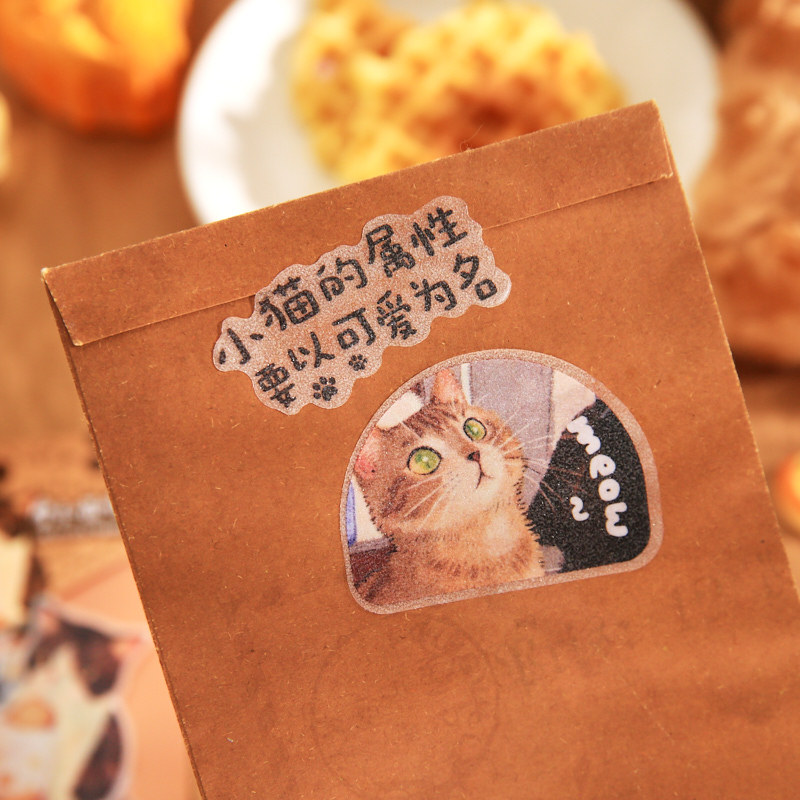 Sr. Paper Flash Sand Sticker Bao Miaowang Log Series Cute Cat Hand Log Material de decoración Pegatina de película de corte