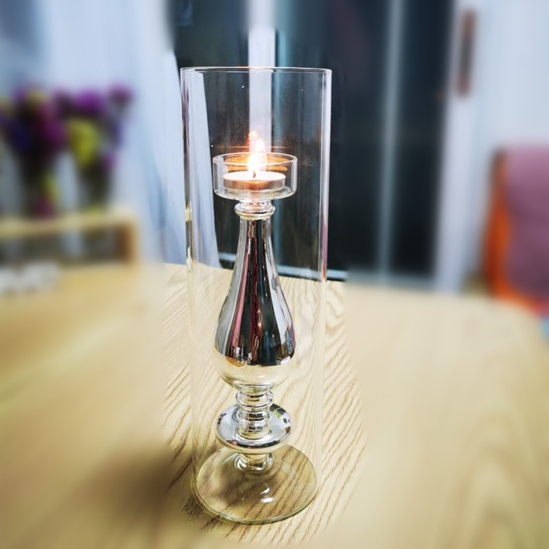 Simple de cristal plateado candelabro hogar vintage Cafe bar decoración del hogar lámpara de mesa candelabro de vidrio
