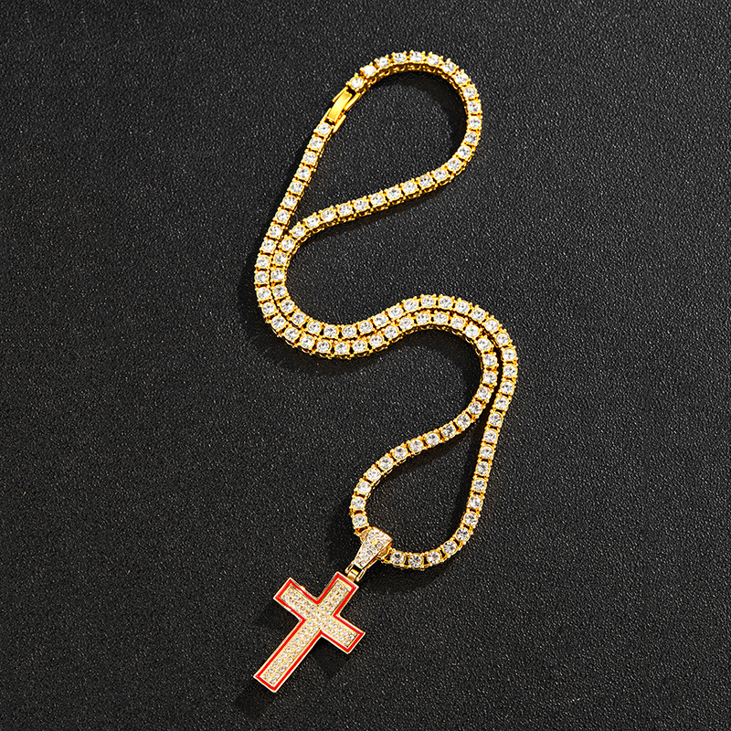 Hip-Hop Cross Alloy Rhinestone Menu0027S Pendant Necklace 1 Piece