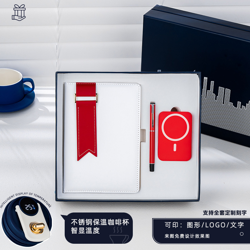 Banco de energía inalámbrico con bolígrafo con hebilla plateada del libro DD rojo