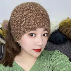 新しい女性秋冬保温ニットリリスのベルベットの髪飾りベルベットの耳の柔らかい白髪帽子の毛糸帽