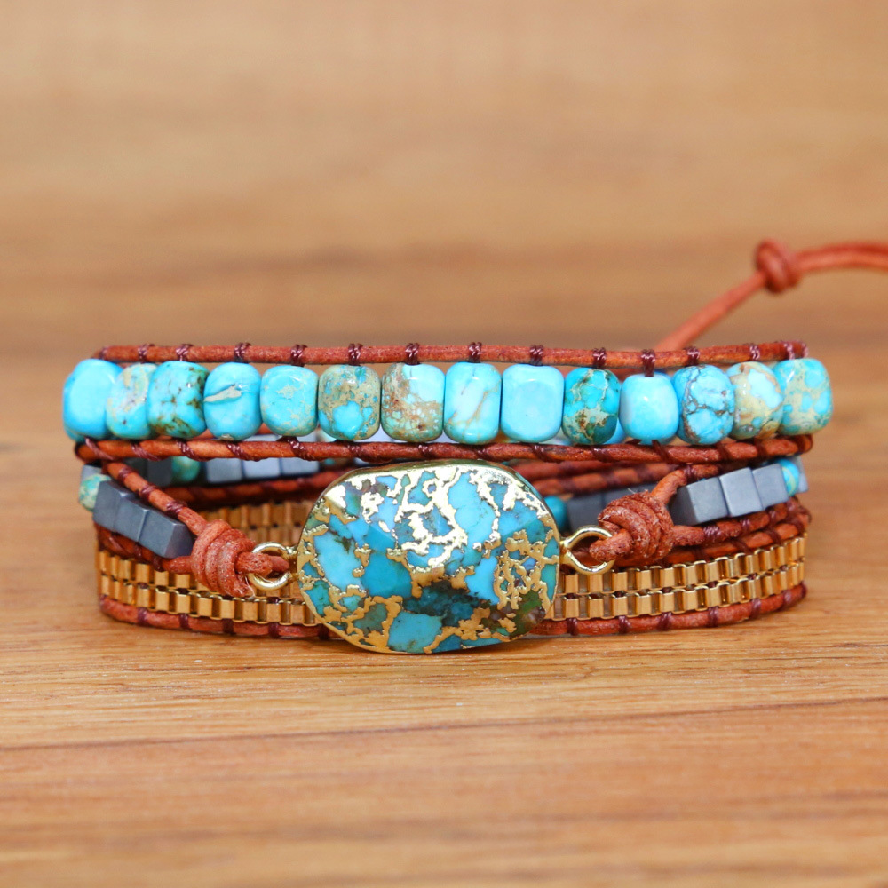 Ethnic Style Geometric Turquoise Knitting Bracelets display picture 1