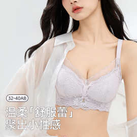 小胸聚拢显大内衣女上托收副乳防下垂无钢圈桑蚕丝性感蕾丝文胸罩
