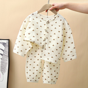 Spring Kidsren's Pajamas Set, Type a 100 Cotton Home Clothes, Double-Layer Baby Clothes, Pure Cotton Type a Set