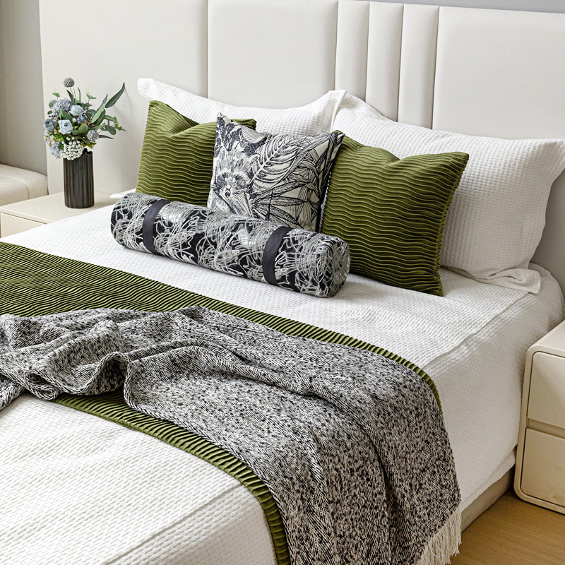 Modern Simple Model Room Green Bed Flag Pillow 10-piece Set Nordic Homestay Bed End Towel Pillow Soft Bed End Blanket