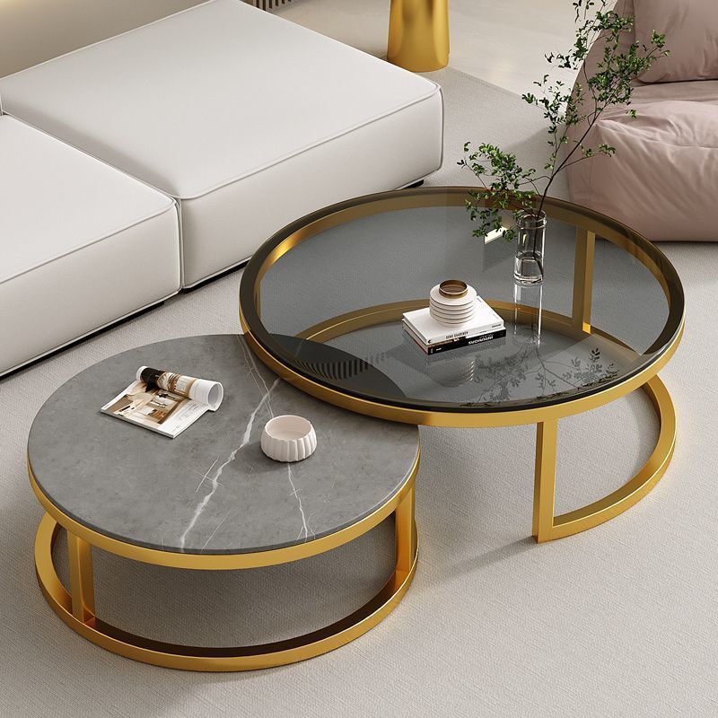 작은 원형 시멘트 그레이 + 대형 원형 차 유리 (무흡연) 골드 프레임