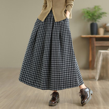 秋冬季日韩新款大码森系复古毛呢格子半身裙休闲高腰气质a字裙