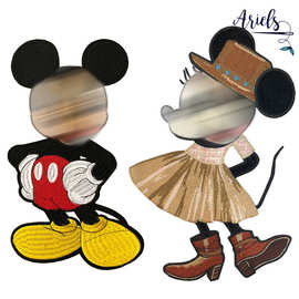 厂家批发卡通米奇刺绣布贴带胶可烫可逢服装童装包包辅料大量批发