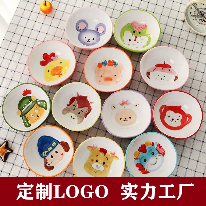 Japanese-style children's cartoon ceramic tableware suit household creative animal Rice Bowl plate cute hand painted bowl dish 2