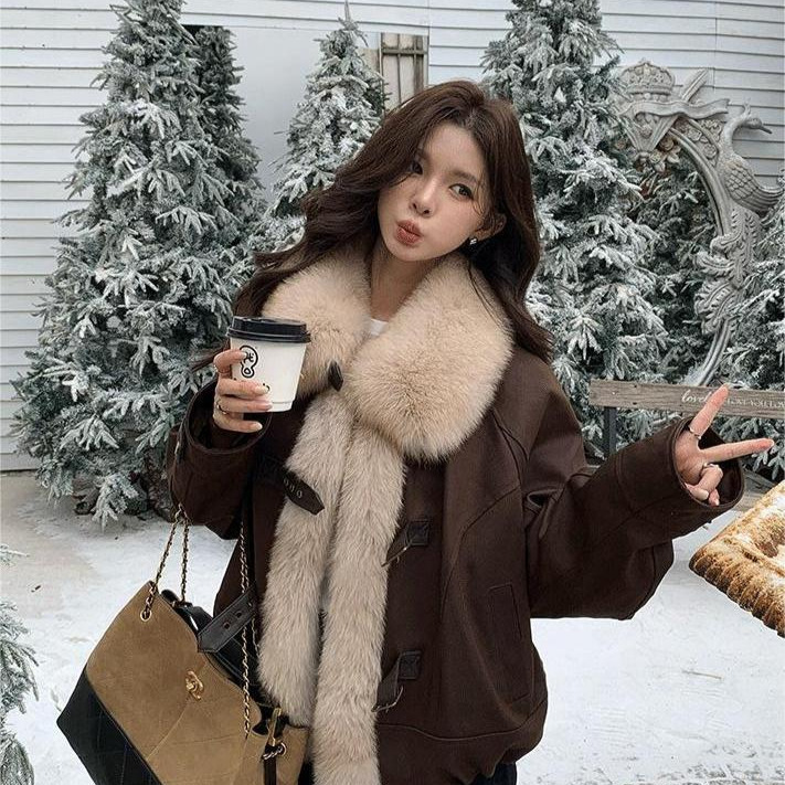 Fox Fur Outwear Women's Winter Goose down Liner 2025 New Suede Jacket Slimming Look and Youthful