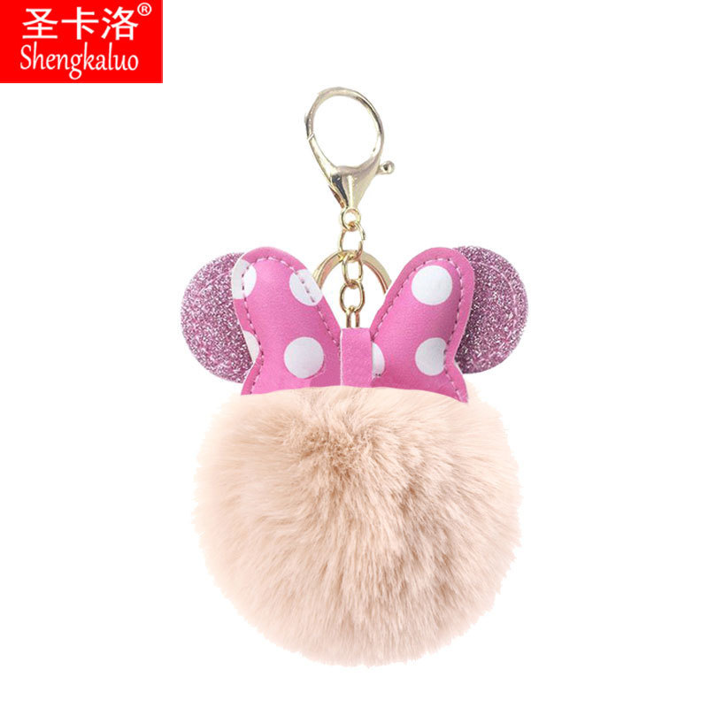 Green Mickey Bow Fur Ball Keychain Pendant Rex Rabbit Pendant Mickey Day Pendant Batch