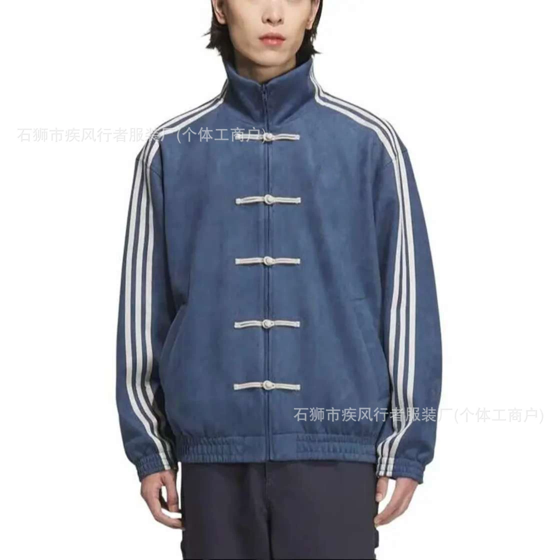 王安宇同款新中式唐装麂皮运动外套夹克盘扣夹克立领JZ9926三条杠