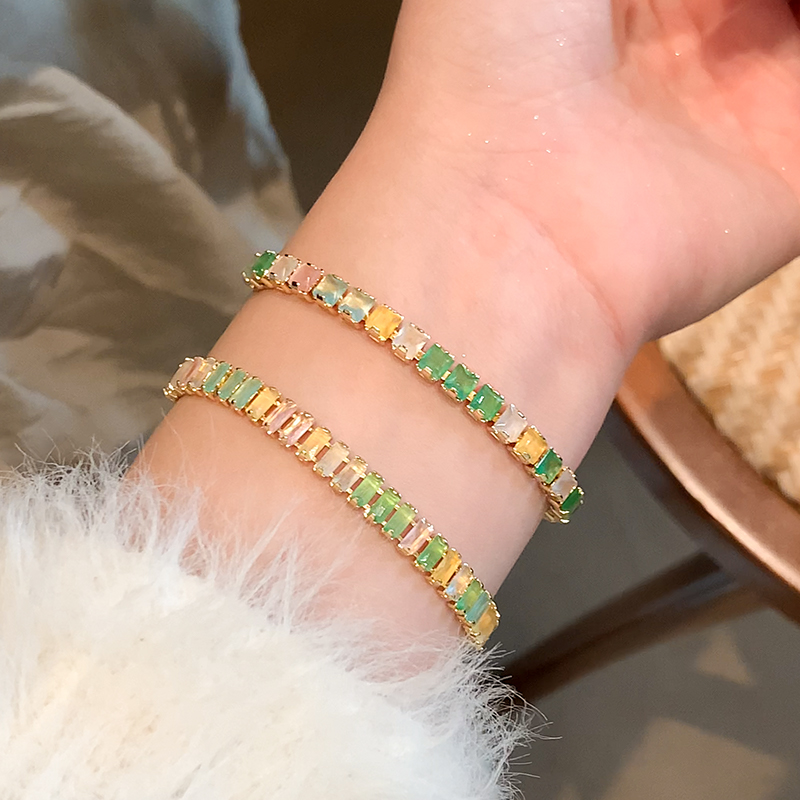 European and American Amazon Fashion Colorful Birthstone Bracelet Adjustable Full Diamond Crystal Tennis Bracelet Women's Zircon Bracelet