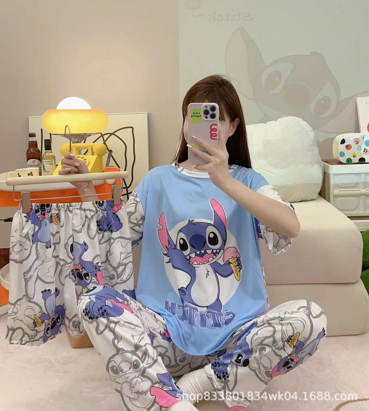 Pijamas transfronterizos de leche de verano pantalones de manga corta tres piezas de dibujos animados lindos ropa de hogar de comercio exterior de labu