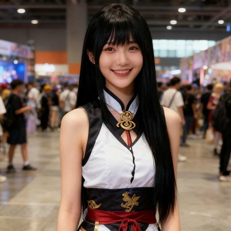 Wig Women's Air Bangs Long Straight Hairstyle Mao Lilan cos Detective Xiao Lan Universal Full Head Cover Stock