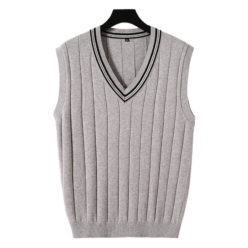Nuevo Otoño e Invierno casual de los hombres suéter chaleco Chaleco de los hombres de algodón delgado sin mangas con cuello en V color sólido suéter