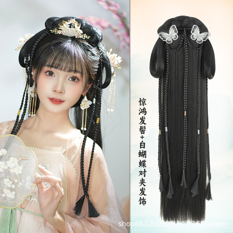 징홍빵 + 흰나비 클립 헤어 액세서리 한 쌍