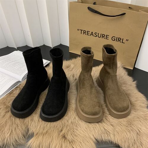Slim Boot Thick Sole Martin Elastic Women's Boot with Fleece Lining Short Boots 2025 Versatile Fashion Trendy Autumn/Winter Model