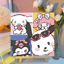 数字油画diy三丽鸥手绘填色卡通动漫四宫格丙烯画礼物客厅装饰画