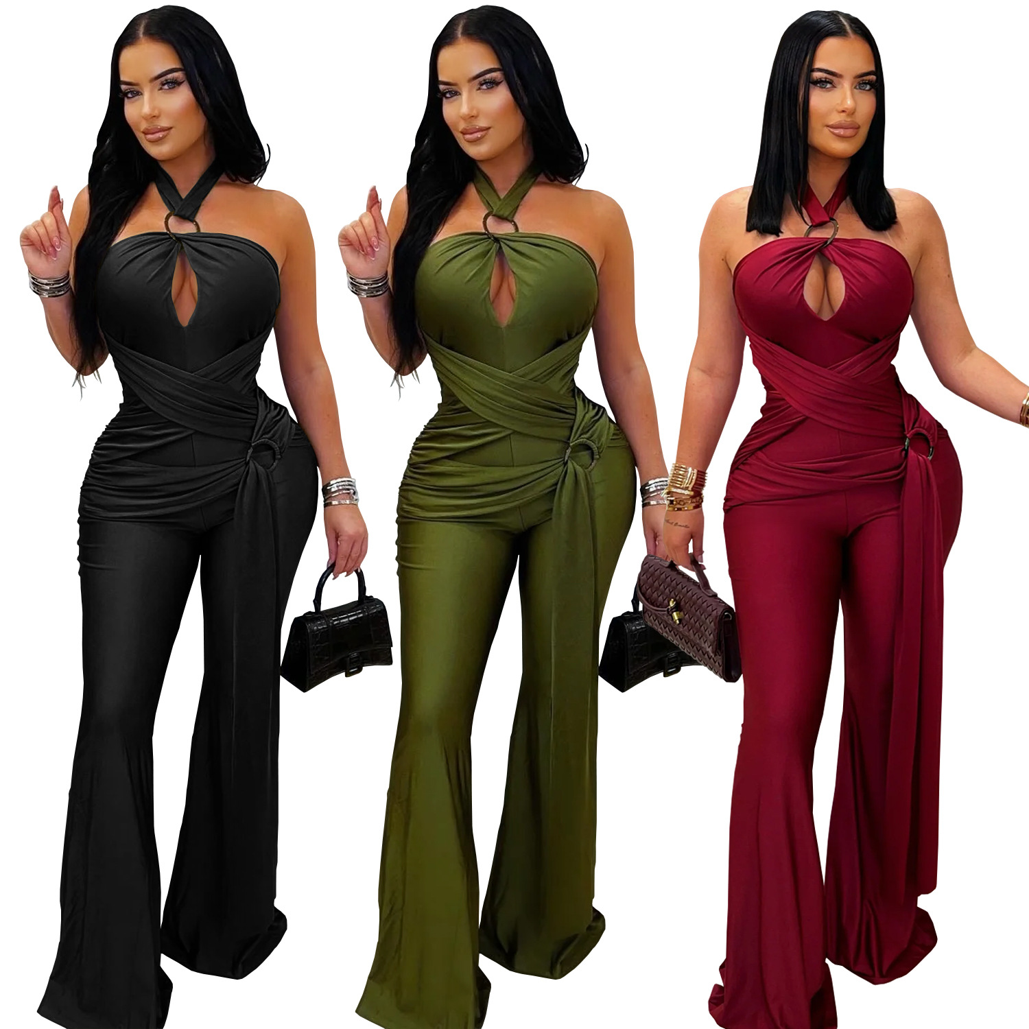 C7570 Aliexpress transfronterizo Amazon 2026 nueva ropa de mujer de color sólido temperamento colgante de brazo bolsas de piernas monjes