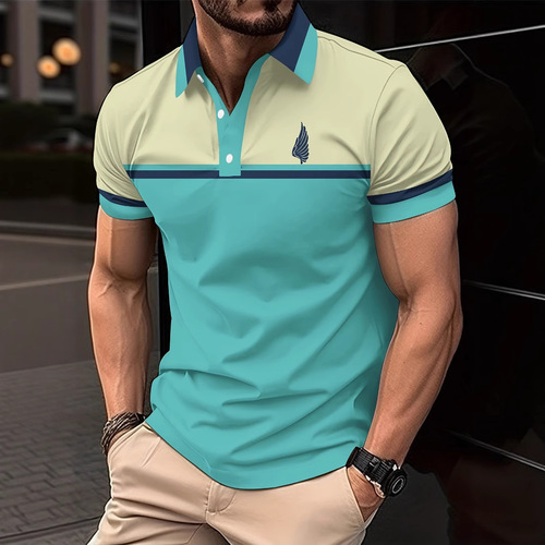European and American Independence Station Summer Men's Color Matching 3D Print Short-Sleeves Button Lapel Casual Polo Shirt No
