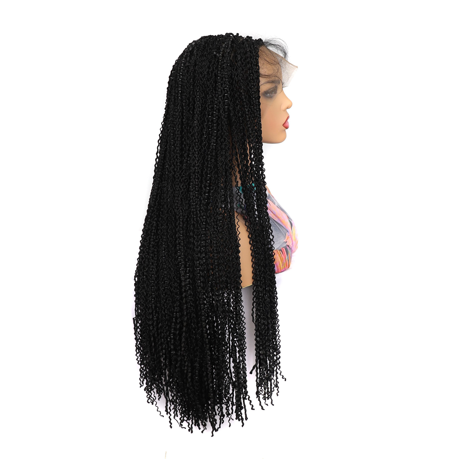 Synthetische Perückenfaser vorne pflegend. Gebogenes Spitzenperückenstirnband mit schmutzigen Zöpfen_voghion.com