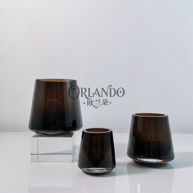 Luz de lujo minimalista grosor vidrio vidrio jarrón sala de estar mesa de té hotel decoración floral decoración suave decoración
