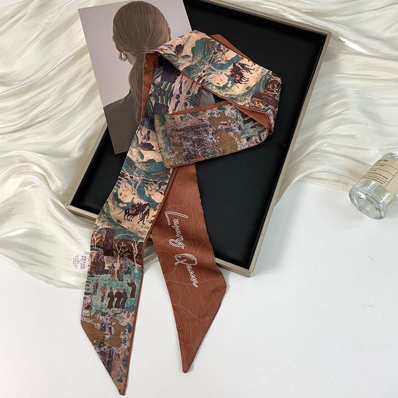 Pañuelo de seda largo y pequeño, cinturón para el cabello de estilo nacional con camisa, bolso atado, pañuelo en la cabeza de todo fósforo, cinturón de bufanda de decoración pastoral femenina de verano