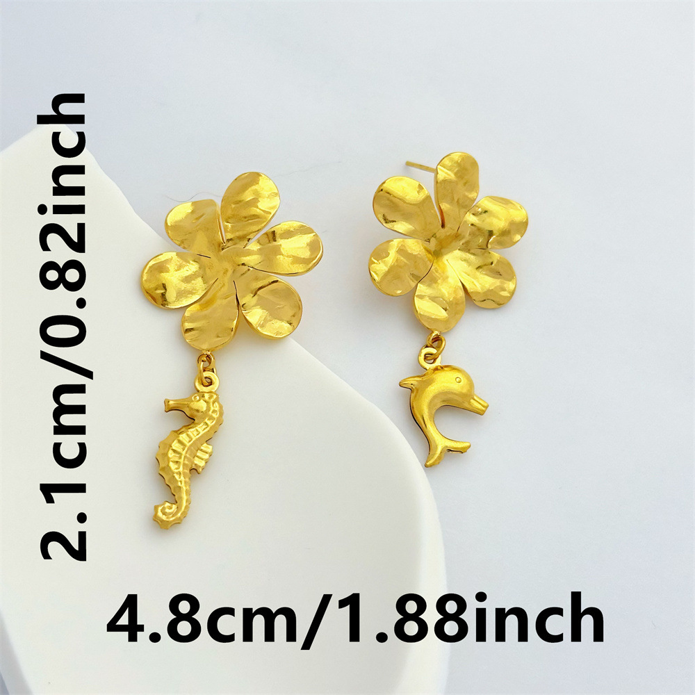 1 Pair Hippocampus Flower Classic Style 304 Stainless Steel Drop Earrings display picture 4
