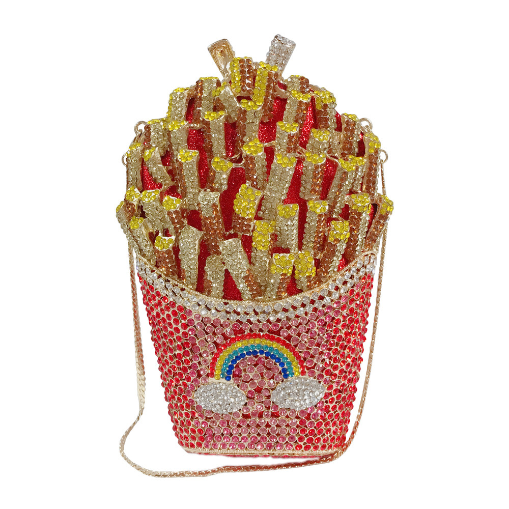 Bolsas de diamantes de cristal de Europa y América, bolsas de diamantes de metal hueco, bolsas de cena de diamantes de mano, bolsas más rojas
