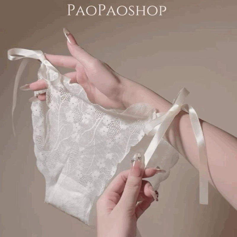 AUN~Lightly Tugged Soft Sheer Fabric~Sexy Pure Desire Style Lace Triangle Panties for Women, Low Waist, Detachable Straps, 2026 New Model